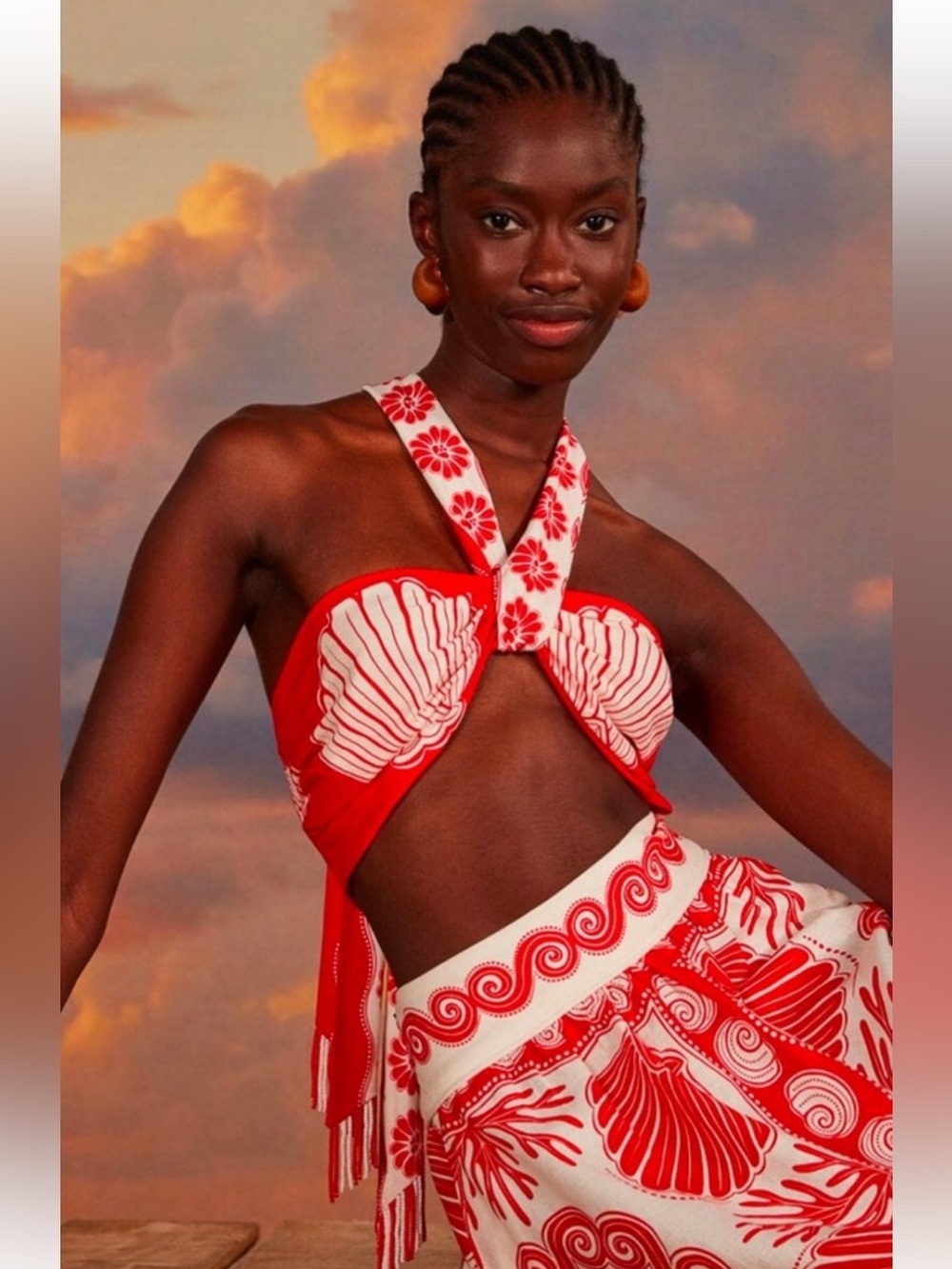 Farm Rio Red Ainika Shell Crop Top
